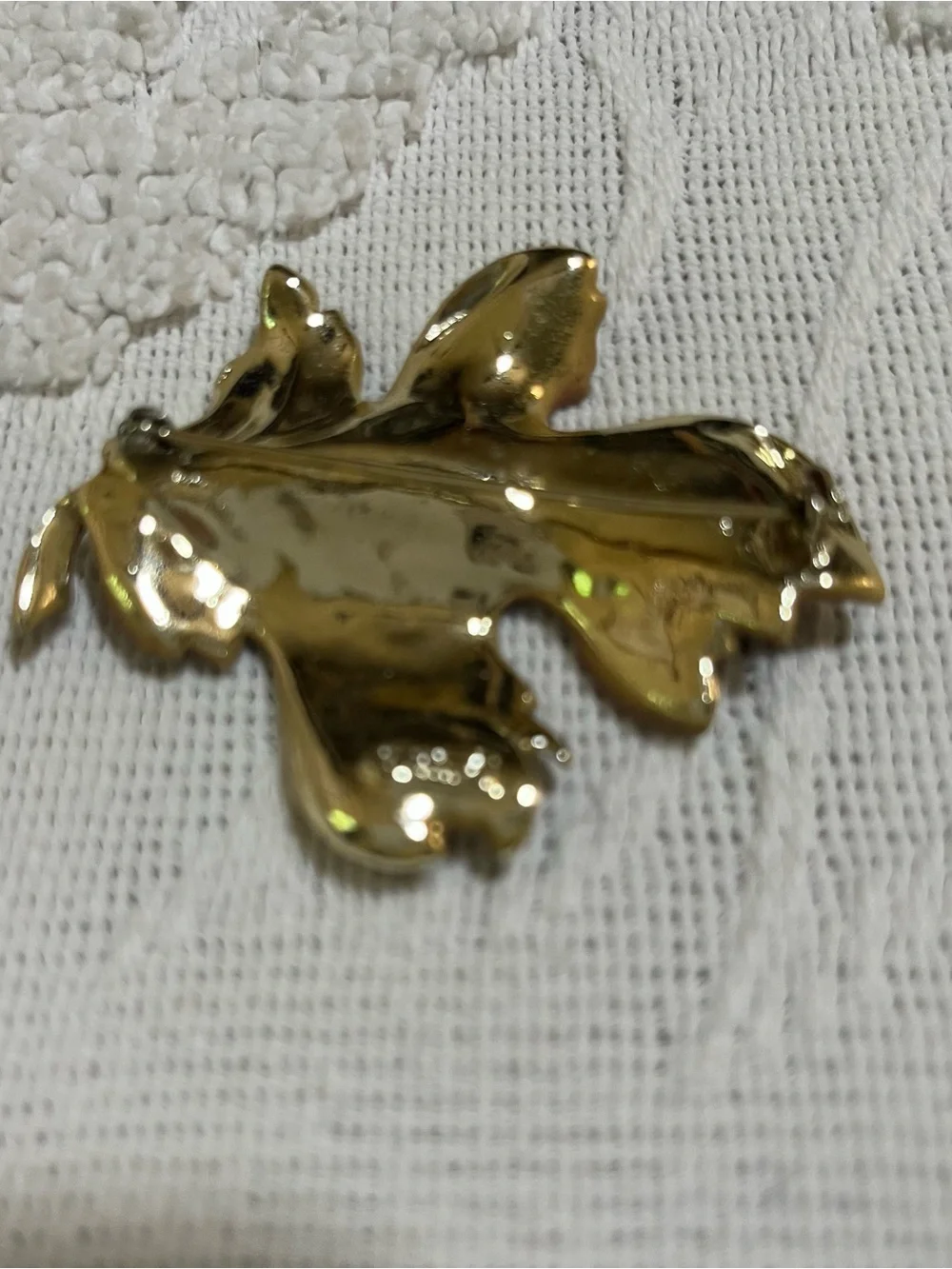 Gold-Tone Leaf Brooch with Pink/ Peach Enamel with Crystal Accents marked BSK